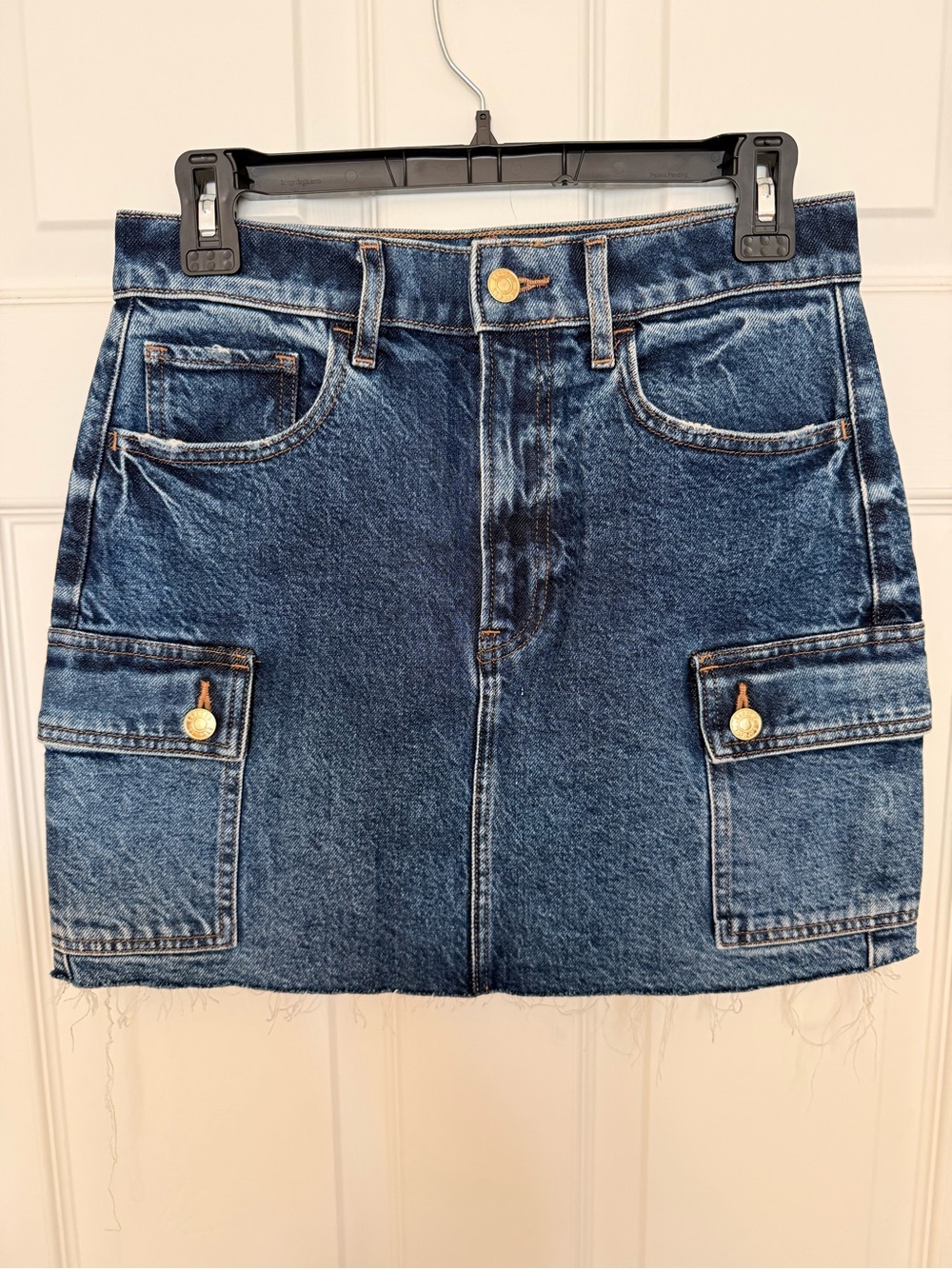 Express Blue Denim High Rise Cargo Mini Skirt